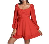 2025 Vestito Boheme da donna a maniche lunghe- Abito estivo con scollo a V pieghettato chic ed eleganti mi lunghi volant casual linea a tinta unita elasticità fluida confortevole taglio ampio swing