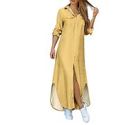 2025 Vestito Camicia Donna Manica Lunga- Abito di Grandi Dimensioni Spacco Tinta Unita Chic Ed Elegante Casual con Bottoni Classici Per Tutti I Giorni Confortevole Streetwear Vestito Lungo per Autunno