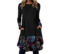 2025-Vestito da donna Boheme a maniche lunghe- abito a metà lungo girocollo irregolare orlo largo casual stile etnico confortevole versatile chic ed elegante temperamento autunno inverno vestito, Nero
