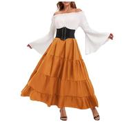 2025 Vestito Medievale Donna Con Spalla Snudata- Abito Da Sfera Grande Vita Manica Lunga Fluido Vintage Rinascimento Corte Vittoriana Steampunk Cosplay Chic Halloween Carnevale Corsetto Dress