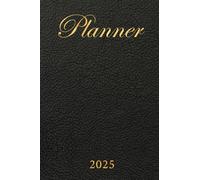 2025 Weekly Planner: Black Leather & Gold | One Week on Two Pages | Pocket Size - A6 (4"x6") | Vertical Layout | Column View | Compact 2025 Calendar | Agenda & Diary | January - December 2025