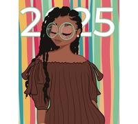 2025 Weekly Planner, HORIZONTAL LAYOUT, September Doll, Black Woman with a Smile: 7.5x9.25 inches, Cute Cover Design, Standard Black & White Interior