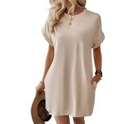 2025 Women's Casual Short Sleeve T Shirt Dress Basic Dresses with Pockets, Women's Summer Crew Neck Baggy House Dress (Apricot,XXL)