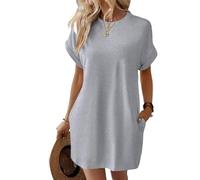 2025 Women's Casual Short Sleeve T Shirt Dress Basic Dresses with Pockets, Women's Summer Crew Neck Baggy House Dress (Light Gray,S)