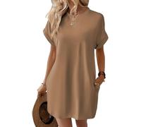 2025 Women's Casual Short Sleeve T Shirt Dress Basic Dresses with Pockets, Women's Summer Crew Neck Baggy House Dress (Khaki,XXL)