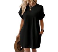 2025 Women's Casual Short Sleeve T Shirt Dress Basic Dresses with Pockets, Women's Summer Crew Neck Baggy House Dress (Black,M)