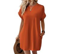 2025 Women's Casual Short Sleeve T Shirt Dress Basic Dresses with Pockets, Women's Summer Crew Neck Baggy House Dress (Orange,XL)