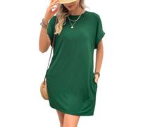 2025 Women's Casual Short Sleeve T Shirt Dress Basic Dresses with Pockets, Women's Summer Crew Neck Baggy House Dress (Dark Green,M)