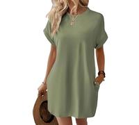 2025 Women's Casual Short Sleeve T Shirt Dress Basic Dresses with Pockets, Women's Summer Crew Neck Baggy House Dress (Fruit Green,M)
