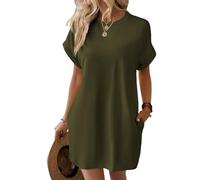 2025 Women's Casual Short Sleeve T Shirt Dress Basic Dresses with Pockets, Women's Summer Crew Neck Baggy House Dress (Army Green,L)
