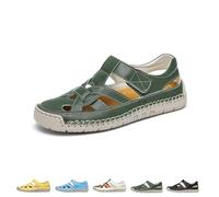 2025 Women's Closed Toe Hollow Fisherman Sandals Summer Comfortable Roman Woven Soft Sole Lightweight Non-slip Beach Beach Shoes (Green,37)