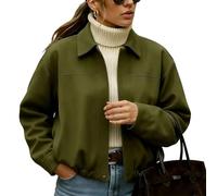 2025 Women's Faux Suede Jacket, Spring Lapel Coat Casual Oversized Long Sleeves Streetwear Outerwear for Women Junior Outfit (Green)