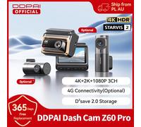 2025New DDPAI 4K Dash Cam Z60 Pro Supporto anteriore e posteriore per interni telecamera per auto SONY STARVIS2 678 Sensore 5GHz Wi-Fi ADAS 4G DVR per auto