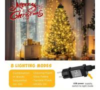 2025New Gear Ring LED Outdoor Christmas Tree Decor Light 2M Fairy String Light 8 modalità Lampada per la vigilia di Natale di Capodanno nel cortile interno