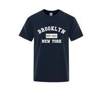 2026-2025 Uomo T-Shirt York Letter Print Uomo Casual Loose Estate Top Moda Traspirante Maglietta Blu Scuro Polo Uomo, Blu scuro, S