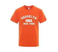 2026-2025 Uomo T-Shirt York Letter Print Uomo Casual Loose Estate Top Moda Traspirante Maglietta Blu Scuro Polo Uomo, Colore: arancione., XL