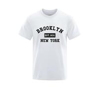 2026-2025 Uomo T-Shirt York Letter Print Uomo Casual Loose Estate Top Moda Traspirante Maglietta Blu Scuro Polo Uomo, bianco, S