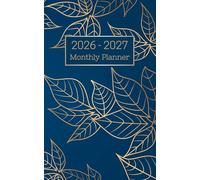 2026-2027 Monthly Planner 5x8: 2 Years Calendar Small For Women Men Blue Gold Leaves