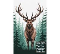2026-2027 Two Year Planner Pocket Size: Elk Reindeer Themed Cover 2 Page Spreads With Monthly Calendar Grids 24 Months Organizer Notes
