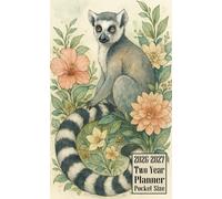 2026-2027 Two Year Planner Pocket Size: Watercolor Lemur Animal Themed Cover 2 Page Spreads With Monthly Calendar Grids 24 Months Organizer Notes