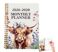 2026-2028 Monthly Planner - 3 Year 50 Page Spiral Daily Notepad with Cattle Pattern | Calendar Organizer for Kids Adults Students Office Home School Holiday Birthday Gift