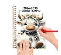 2026-2030 Planner - Cute Writing Cow - Monthly Calendar Notebook Journal | 21x14cm Spiral Notebook Student, Home, Office, Animal Lover, Goal