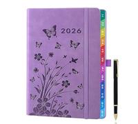 2026 A5 Week-to-View Diary & Planner (Jan 2026 - Dec 2026) - Lavanda floreale con linguette mensili colorate, portapenne elastico, 2 segnalibri, passante per penna e tasca interna