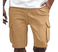 2026 Abbigliamento da lavoro europeo in tinta unita con grandi tasche per uomo, casual, casual, comodo, alla moda, sport d'affari, pantaloni quarti sportivi da uomo nero corto, cachi, XL