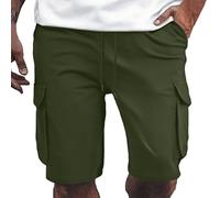 2026 Abbigliamento da lavoro europeo in tinta unita con grandi tasche per uomo, casual, casual, comodo, alla moda, sport d'affari, pantaloni quarti sportivi da uomo nero corto, verde, S
