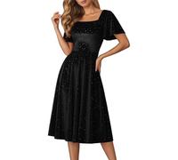 2026 Abiti da sposa da donna elegante abito casual in velluto con maniche corte e stampa metallizzata stile retrò da indossare tutti i giorni, Nero , XXL