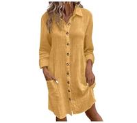2026 Abiti estivi da donna Confortevole Casual Tinta unita Pulsante di media lunghezza Manica Lunga Allentato Camicia Abito da sposa Abito da festa, Giallo, S