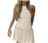 2026 Abiti Estivi per Le Donne Delle Donne Senza Maniche Pieghe Abito A Linea Di Colore Solido Pullover Girocollo Fiocco Cerniera Posteriore Mini, bianco, S