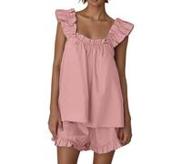 2026 Abiti Per Le Donne Delle Donne Set Pigiama 2 Pezzi Abiti Senza Maniche Indumenti Da Notte Increspato Crop Top E Pantaloncini Casual Loungewear Outfit, rosa, M