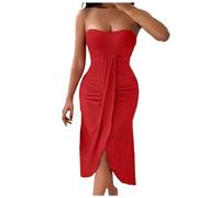 2026 - Abito casual da donna senza spalline Abito sottile con orlo irregolare Abito casual da donna per il tempo libero, Colore: rosso, L