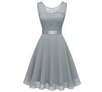 2026 - Abito da damigella d'onore corto in pizzo floreale femminile al ginocchio Abito da festa swing abito nero lungo al ginocchio Elegante glitter, grigio., M