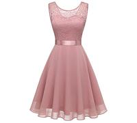 2026 - Abito da damigella d'onore corto in pizzo floreale femminile al ginocchio Abito da festa swing abito nero lungo al ginocchio Elegante glitter, Rd3, XXL