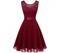 2026 - Abito da damigella d'onore corto in pizzo floreale femminile al ginocchio Abito da festa swing abito nero lungo al ginocchio Elegante glitter, RD1, XXL