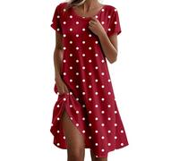 2026 Abito da donna casual da indossare tutti i giorni, design fluido a linea con scollo rotondo. Perfetto per la casa e il lavaggio. Stile polka alla moda per la primavera e l'autunno., Colore: rosso