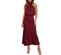 2026 - Abito da donna estivo lungo formale in raso colletto alto senza maniche spacco laterale Flowy maxi canotta abiti abito da sposa ufficio del registro linea A, Colore: rosso, XL