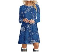 2026 Abito da donna piccolo lungo scollo rotondo moda t-shirt maniche abbigliamento donna casual swing abiti da donna, Blu scuro, XXL