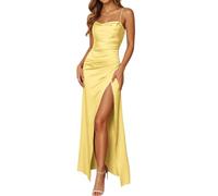 2026 Abito da sera da donna, scollo a V, design scavato, adatto per l'uso quotidiano e le vacanze, perfetto per l'estate, combinabile con tacchi alti, a mano e a festa da donna, giallo., S