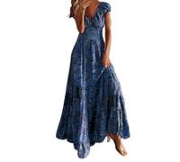 2026 - Abito da sera elegante da donna, linea ad A, gonna boho casual, maxi abito da festa, mini abito nero sexy, Blu, XXL