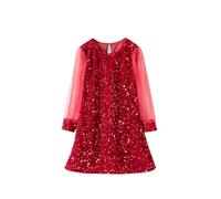 2026 Abito elegante da festa a maniche lunghe con paillettes a maglia pura per ragazze di modo di Cristo, Rosso, 4-5 Anni