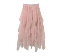 2026 Abito estivo da donna Gonne in tulle con paillettes a stella per donna, gonna lunga con paillettes, tutu, gonna alta bassa, gonna scintillante a più strati a linea con elastico in vita, Colore