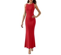2026 Abito estivo da donna temperamento Una spalla streamer abito tinta unita, Colore: rosso, L