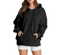 2026 Accoglienti Felpe con cappuccio tinta unita per le donne Top da donna Casual Tinta unita Stampato Girocollo Felpa con cappuccio Abbigliamento sportivo per Allenamento all'aperto Abiti, Nero , L