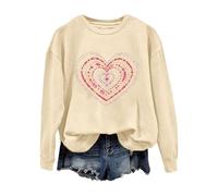 2026 Accoglienti Felpe per Donna Felpa Carino Love Heart Lollipop Graphic Shirt Manica Lunga Girocollo Pullover Top Camicetta Regali, cachi, XL