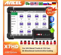 2026 Ancel X7 HD Strumento Diagnostico per Camion Diesel Pesanti, Codifica Bidirezionale ECU, Reset Olio, 24V12V, Scansione OBD2 per Tutti i Sistemi del Camion
