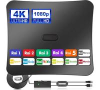 2026 Antenna TV Interna, Digitale Antenna per Smart TVs(DVB-T2), Supporta Ricezione Canali Gratuiti in 4K/1080P, con Amplificatore potente, Cavo Coassiale 5 m e Connettore Maschio Tipo F