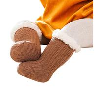 2026 Baby Boy Girl Solid Ankle Crew Calzini con manici per bambini, unisex, foderati in pile, caldi calzini in cotone spesso, caffè, 1-3 Anni